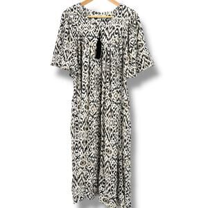 Go Softly Patio Dress Womens Size Large Ikat Abstract Animal Print Gauze Mumu